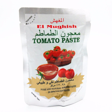 50g 70g 210g 400g sobre de pie 28-30% brix pasta de tomate fresco / ketchup alto 28-30% brix color rojo buena calidad